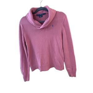 Ralph Lauren Sport Women Sweater Sz Lg Pink Shawl Collar Preppy Office Wear